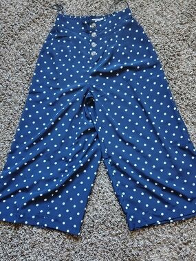 Francesca's Collections Navy Polka Dot Wide-Leg Pants